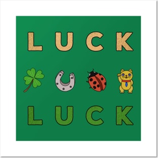 Ladybug, Horseshoe, Four-leaf Clover, Lucky Cat - Luck Symbols Posters and Art